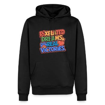 PIXELIGE TRÄUME, ECHTE SIEGE, SPIELE - Männer Premium Bio Hoodie - Schwarz - Vorne - Nico (187cm)