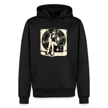 Disque vinyle musique femme cadeau - Sweat à capuche Premium bio Homme - noir - Devant - Nico (187cm)