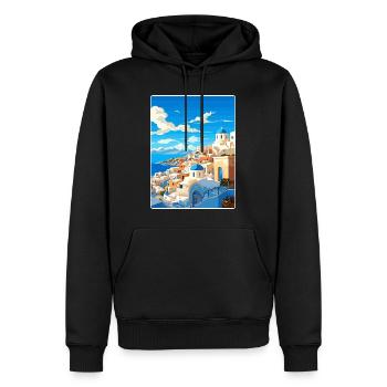 Santorin Grèce Grec Voyage Poster Souvenir WPA - Sweat à capuche Premium bio Homme - noir - Devant - Nico (187cm)