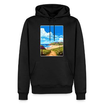 Holywell Bay, Cornouailles, Angleterre, Affiche de voyage - Sweat à capuche Premium bio Homme - noir - Devant - Nico (187cm)