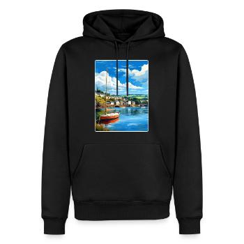 Fowey River England Vintage Reise Poster Souvenir - Männer Premium Bio Hoodie - Schwarz - Vorne - Nico (187cm)