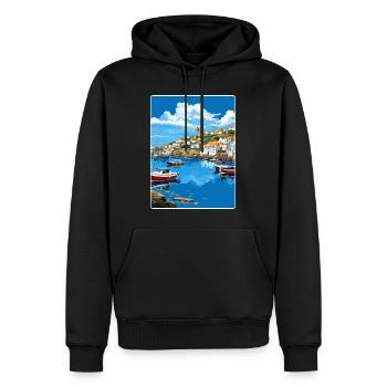Mevagissey Angleterre Affiche de voyage Peinture Souvenir WP - Sweat à capuche Premium bio Homme - noir - Devant - Nico (187cm)