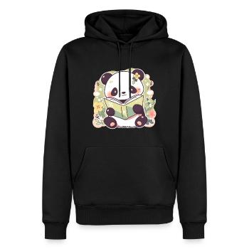 Panda lisant un livre - Cute Cartoon Design - Sweat à capuche Premium bio Homme - noir - Devant - Nico (187cm)