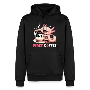 Axolotl aber erstmal Kaffee Geschenk - Männer Premium Bio Hoodie - Schwarz - Vorne - Nico (187cm)