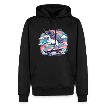 Regenbogen Einhorn Skateboard - Männer Premium Bio Hoodie - Schwarz - Vorne - Nico (187cm)