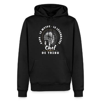 Papa le mythe le légendaire Chef de tribu - Sweat à capuche Premium bio Homme - noir - Devant - Nico (187cm)