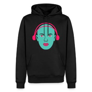 Frau hört Musik - Männer Premium Bio Hoodie - Schwarz - Vorne - Nico (187cm)