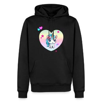 Licorne mignonne avec cœur pastel - Sweat à capuche Premium bio Homme - noir - Devant - Nico (187cm)