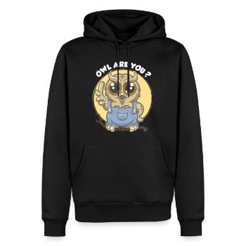 Owl are you ? - Sweat à capuche Premium bio Homme - noir - Devant - Nico (187cm)