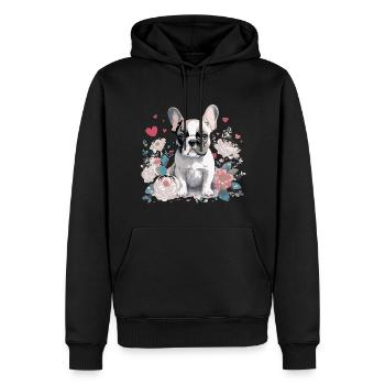 Charmanter French Bulldog mit Blumenarrangement - Männer Premium Bio Hoodie - Schwarz - Vorne - Nico (187cm)