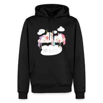 Unicorn don't be basic statement - Men’s Premium Organic Hoodie - black - Front - Nico (187cm)