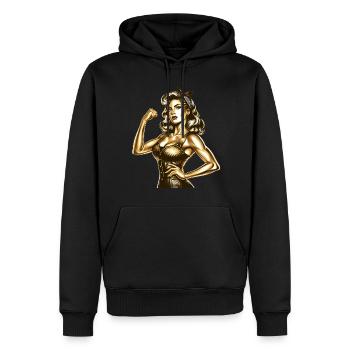 Strong Cool Woman Rockabilly Style Gold Gift - Men’s Premium Organic Hoodie - black - Front - Nico (187cm)