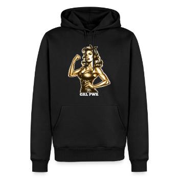 Femme forte GRL PWR Rockabilly Or Cadeau - Sweat à capuche Premium bio Homme - noir - Devant - Nico (187cm)