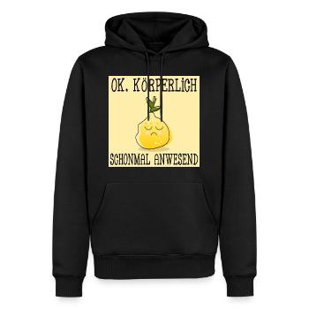STIMMUNG ZITRONE - KÖRPERLICHE ANWESENHEIT - Männer Premium Bio Hoodie - Schwarz - Vorne - Nico (187cm)