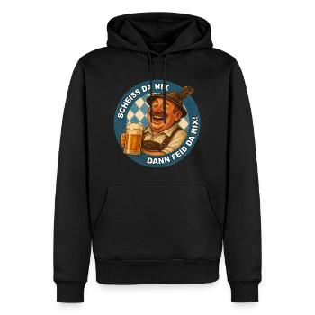 SCHEISS DA NIX DANN FEID DA NIX! - Männer Premium Bio Hoodie - Schwarz - Vorne - Nico (187cm)