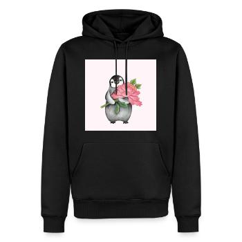 Niedlicher Pinguin mit Pfingstrose - Männer Premium Bio Hoodie - Schwarz - Vorne - Nico (187cm)