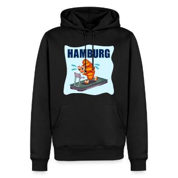 FRANZBRÖTCHEN HAMBURG - LAUFEN LAUFBAND - Männer Premium Bio Hoodie - Schwarz - Vorne - Nico (187cm)