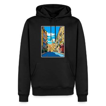 Bilbao Spanien Lebendige Stadt Straßenszene Reise Poster - Männer Premium Bio Hoodie - Schwarz - Vorne - Nico (187cm)