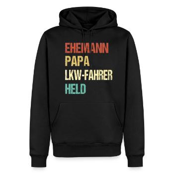 Ehemann Papa LKW-Fahrer Held Shirt - Männer Premium Bio Hoodie - Schwarz - Vorne - Nico (187cm)