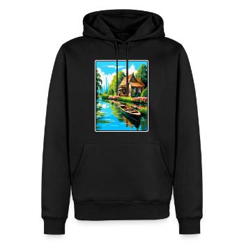 Giethoorn Riverside Cottage in Summer Bloom - Männer Premium Bio Hoodie - Schwarz - Vorne - Nico (187cm)