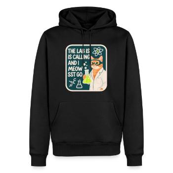 The Lab is Calling and I Meowst Go Science Cat - Men’s Premium Organic Hoodie - black - Front - Nico (187cm)