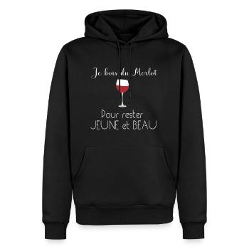 Verre de Merlot Pour Rester Jeune - Sweat à capuche Premium bio Homme - noir - Devant - Nico (187cm)