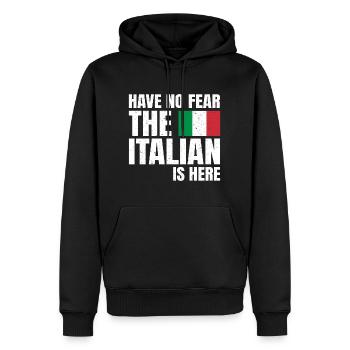 N’ayez pas peur L’Italien est ici Italien drôle - Sweat à capuche Premium bio Homme - noir - Devant - Nico (187cm)