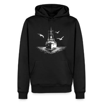 Cutter de pêche Chalutier Pêche Mer - Sweat à capuche Premium bio Homme - noir - Devant - Nico (187cm)