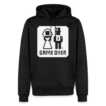 Game Over (mariage, enterrement de vie de garçon, mariés, pixel, NEG W) - Sweat à capuche Premium bio Homme - noir - Devant - Nico (187cm)