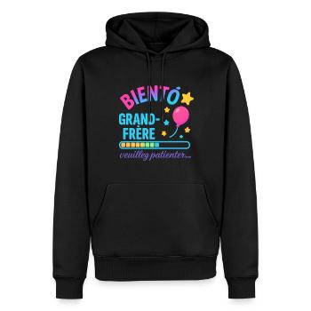 Bald wartet ein großer Bruder - Männer Premium Bio Hoodie - Schwarz - Vorne - Nico (187cm)