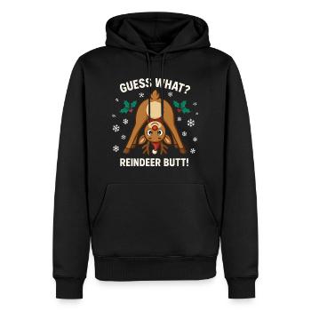Guess What Rentier Hintern Weihnachtswitz - Männer Premium Bio Hoodie - Schwarz - Vorne - Nico (187cm)