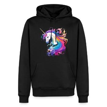 Regenbogen-Einhorn Kopf Portrait - Männer Premium Bio Hoodie - Schwarz - Vorne - Nico (187cm)