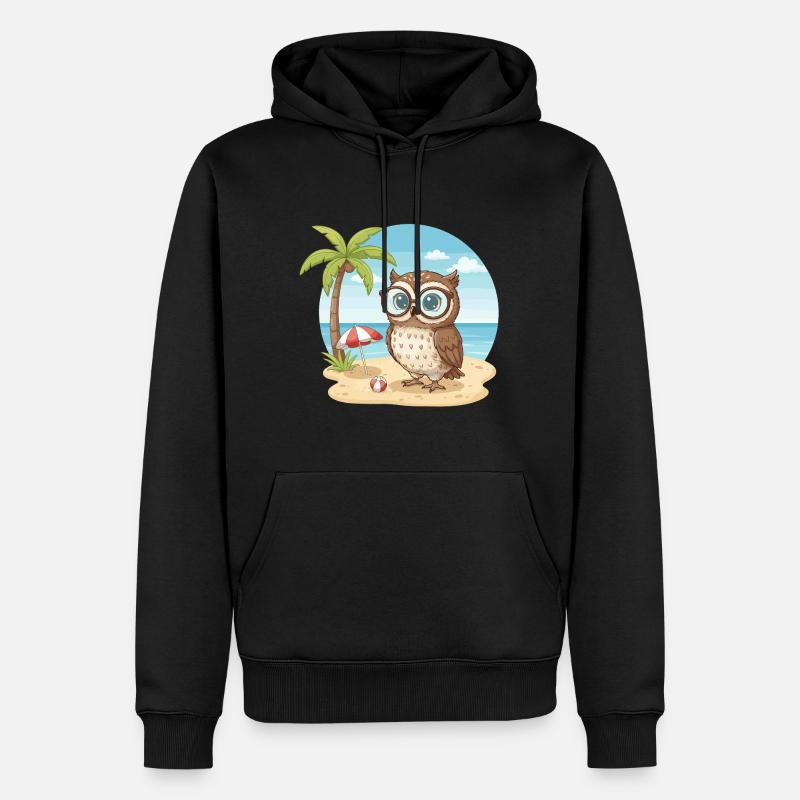 Süße Eule mit Brille Strandsommerferien - Männer Premium Bio Hoodie - Schwarz