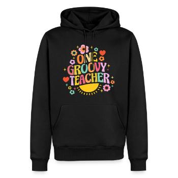 Groovy Lehrer mit Herz und Blumen - Männer Premium Bio Hoodie - Schwarz - Vorne - Nico (187cm)