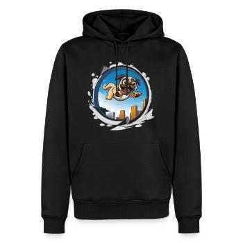 Pug Sprinter im Stadtlauf - Männer Premium Bio Hoodie - Schwarz - Vorne - Nico (187cm)