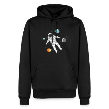 Un astronaute flotte dans l’espace avec des planètes - Sweat à capuche Premium bio Homme - noir - Devant - Nico (187cm)