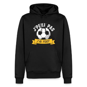J'peux pas j'ai foot – Tee football - Sweat à capuche Premium bio Homme - noir - Devant - Nico (187cm)