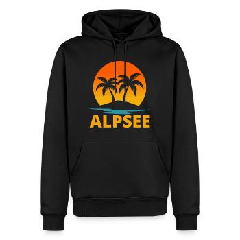 Alpsee Urlaub Palmen Sonnenuntergang Retro - Männer Premium Bio Hoodie - Schwarz - Vorne - Nico (187cm)