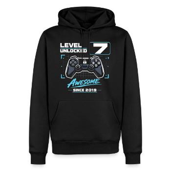 Level 7 Unlocked Gaming Geschenk Jungen - Männer Premium Bio Hoodie - Schwarz - Vorne - Nico (187cm)