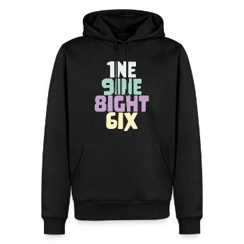 Millésime 1986 - Sweat à capuche Premium bio Homme - noir - Devant - Nico (187cm)