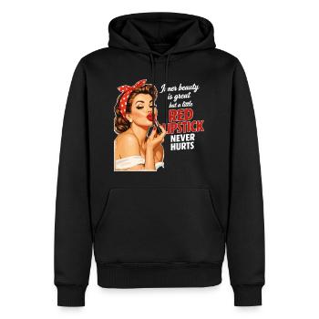 Pin-Up Girl Retro Design: Roter Lippenstift - Männer Premium Bio Hoodie - Schwarz - Vorne - Nico (187cm)