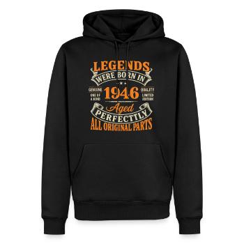 Legenden, geboren 1946, vollkommen alt - Männer Premium Bio Hoodie - Schwarz - Vorne - Nico (187cm)