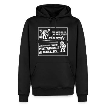 Retraité Surbooké (texte blanc) - Sweat à capuche Premium bio Homme - noir - Devant - Nico (187cm)