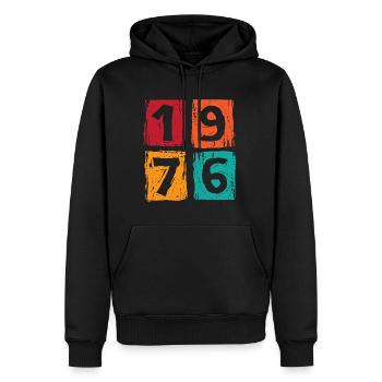 Millésime 1976 - Sweat à capuche Premium bio Homme - noir - Devant - Nico (187cm)