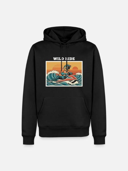 Retro Jet Ski Parrot "Wild Ride" - Men’s Premium Organic Hoodie - black