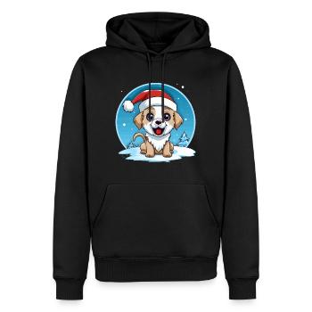 Winterhund mit Weihnachtsmütze - Männer Premium Bio Hoodie - Schwarz - Vorne - Nico (187cm)