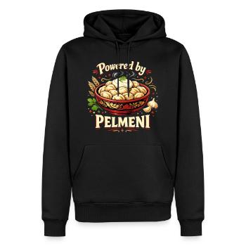 Powered by Pelmeni – Lustiges Russisches Design - Männer Premium Bio Hoodie - Schwarz - Vorne - Nico (187cm)