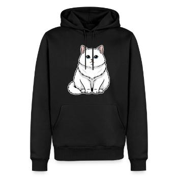 Chat Blanc Fluffy Yeux Bleus Portrait Majestueux - Sweat à capuche Premium bio Homme - noir - Devant - Nico (187cm)