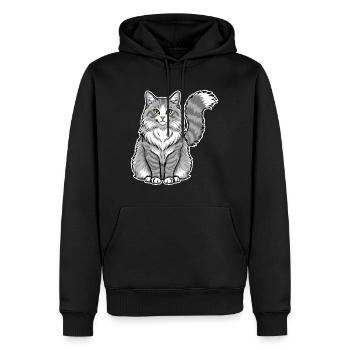 Chat Norvégien Gris Blanc Portrait Majestueux - Sweat à capuche Premium bio Homme - noir - Devant - Nico (187cm)
