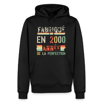 Fabriqué en 2000 – Année de perfection - Sweat à capuche Premium bio Homme - noir - Devant - Nico (187cm)